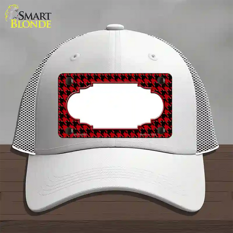 Red Black Houndstooth Scallop Center Novelty License Plate Hat Mesh / White