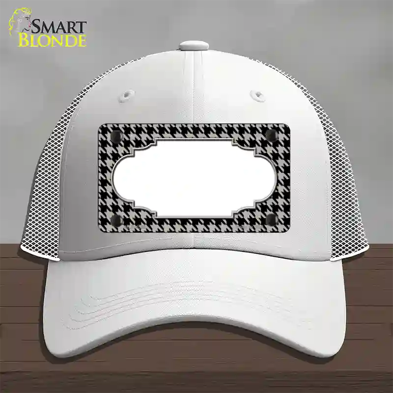 Grey Black Houndstooth Scallop Center Novelty License Plate Hat Mesh / White