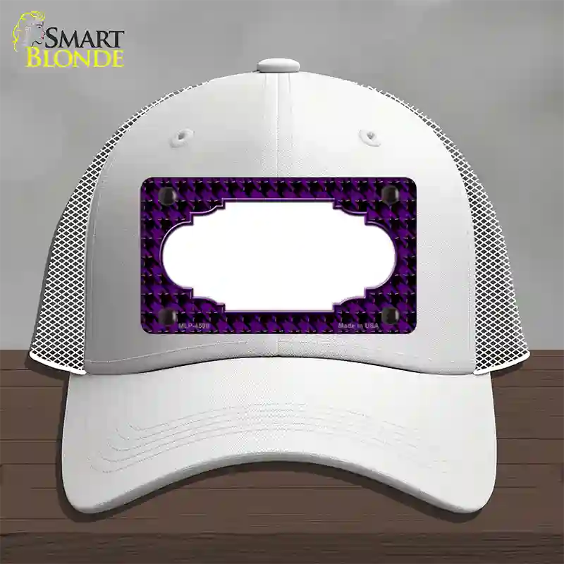 Purple Black Houndstooth Scallop Center Novelty License Plate Hat Mesh / White