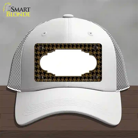 Brown Black Houndstooth Scallop Center Novelty License Plate Hat Mesh / White