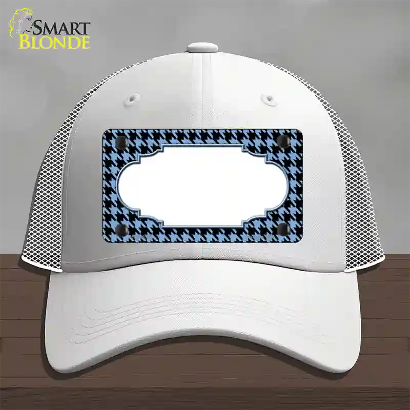 Light Blue Black Houndstooth Scallop Center Novelty License Plate Hat Mesh / White