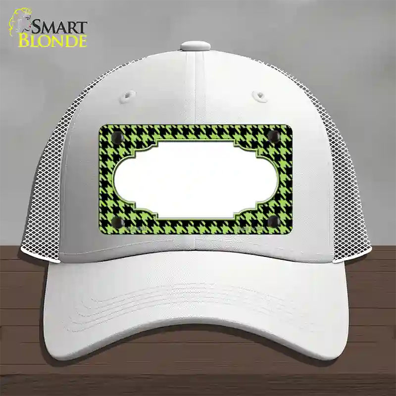 Lime Green Black Houndstooth Scallop Center Novelty License Plate Hat Mesh / White