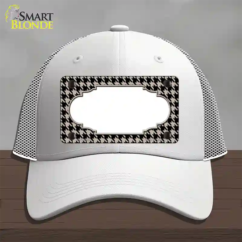 Tan Black Houndstooth Scallop Center Novelty License Plate Hat Mesh / White