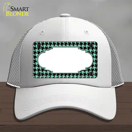 Mint Black Houndstooth Scallop Center Novelty License Plate Hat Mesh / White