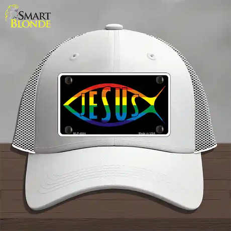 Jesus Fish Rainbow Novelty License Plate Hat Mesh / White