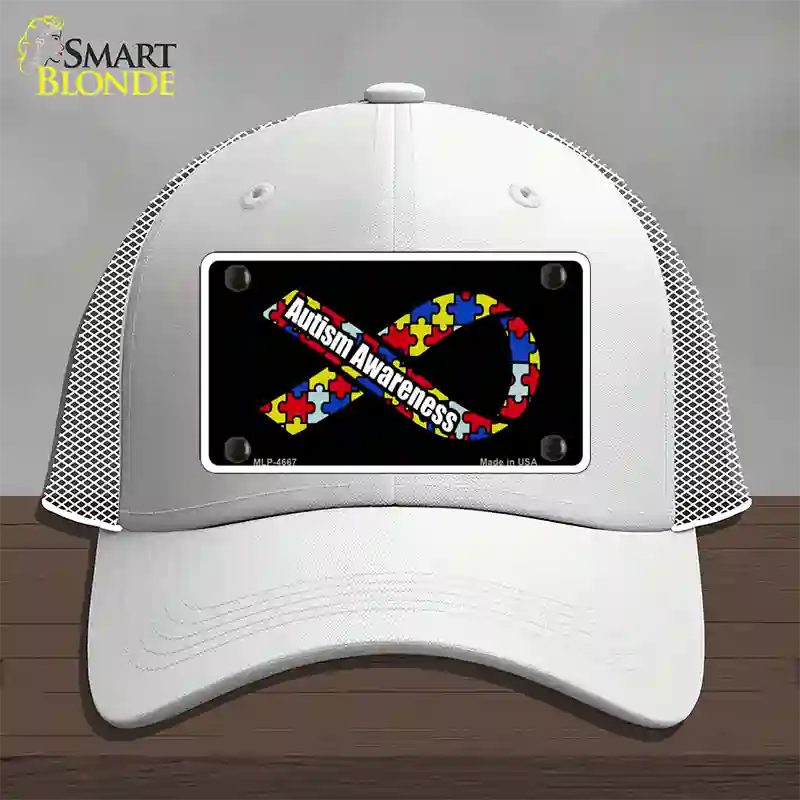 Autism Awareness Ribbon Novelty License Plate Hat Mesh / White