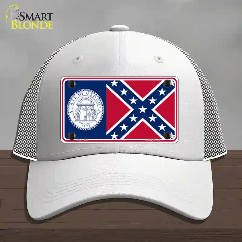 Georgia Confederate State Flag Novelty License Plate Hat Mesh / White