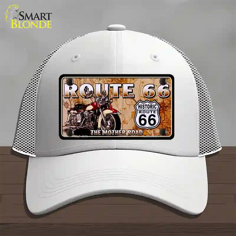 Route 66 Mother Road Motorcycle Novelty License Plate Hat Mesh / White