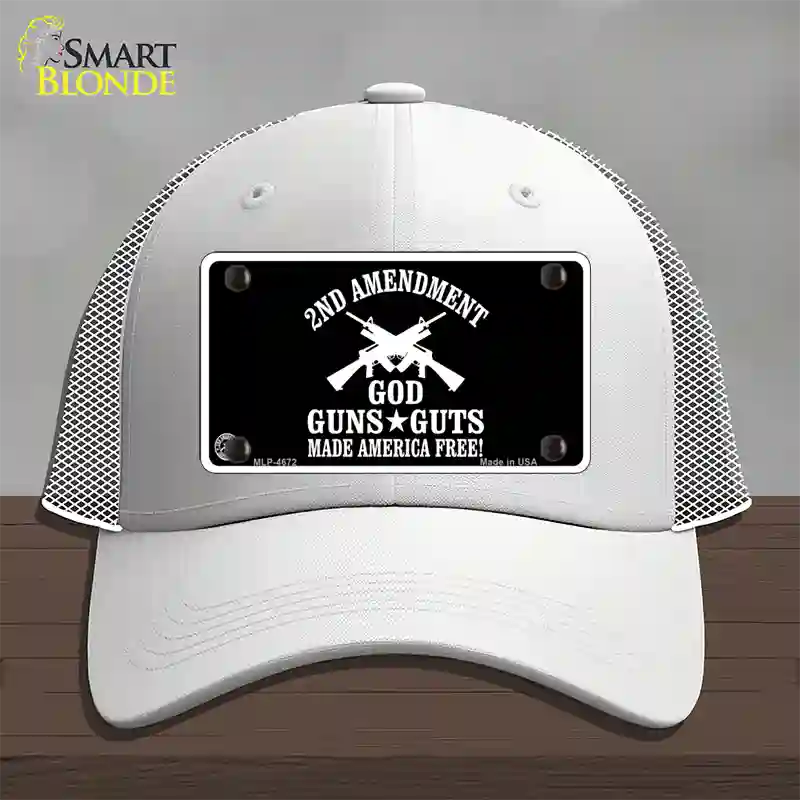 God, Guns, Guts Novelty License Plate Hat Mesh / White