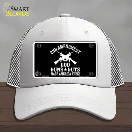 God, Guns, Guts Novelty License Plate Hat Mesh / White