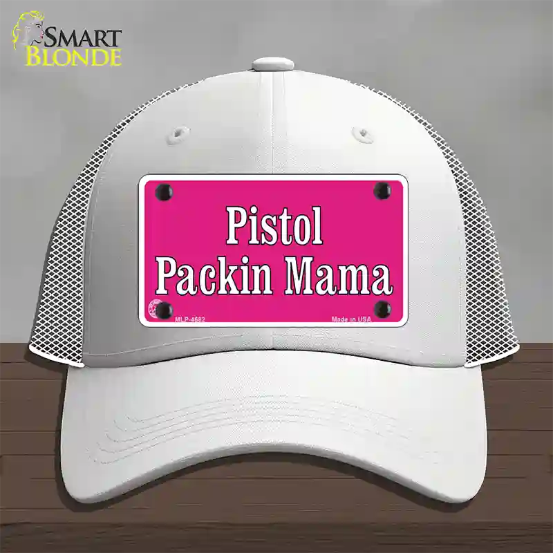 Pistol Packin Mama Novelty License Plate Hat Mesh / White