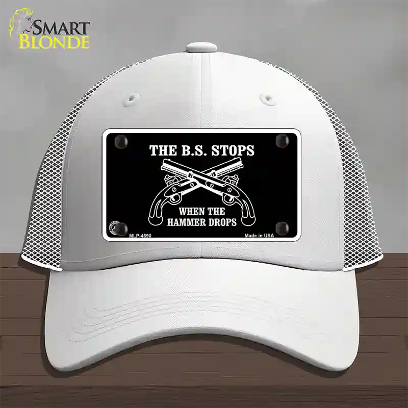 The BS Stops Novelty License Plate Hat Mesh / White