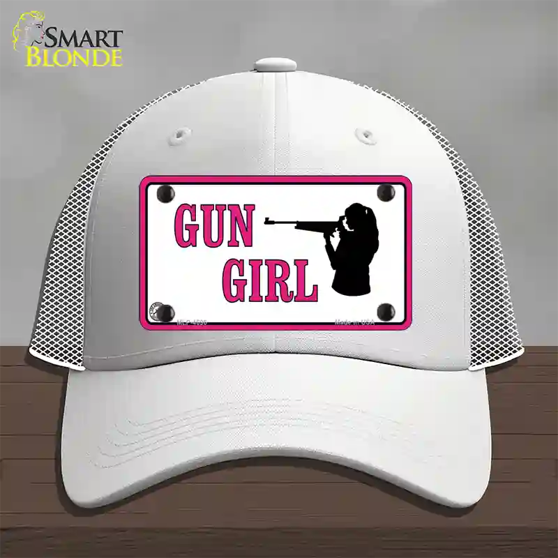 Gun Girl Novelty License Plate Hat Mesh / White