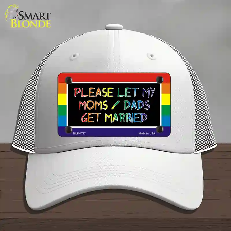 Please Let My Moms And Dads Novelty License Plate Hat Mesh / White