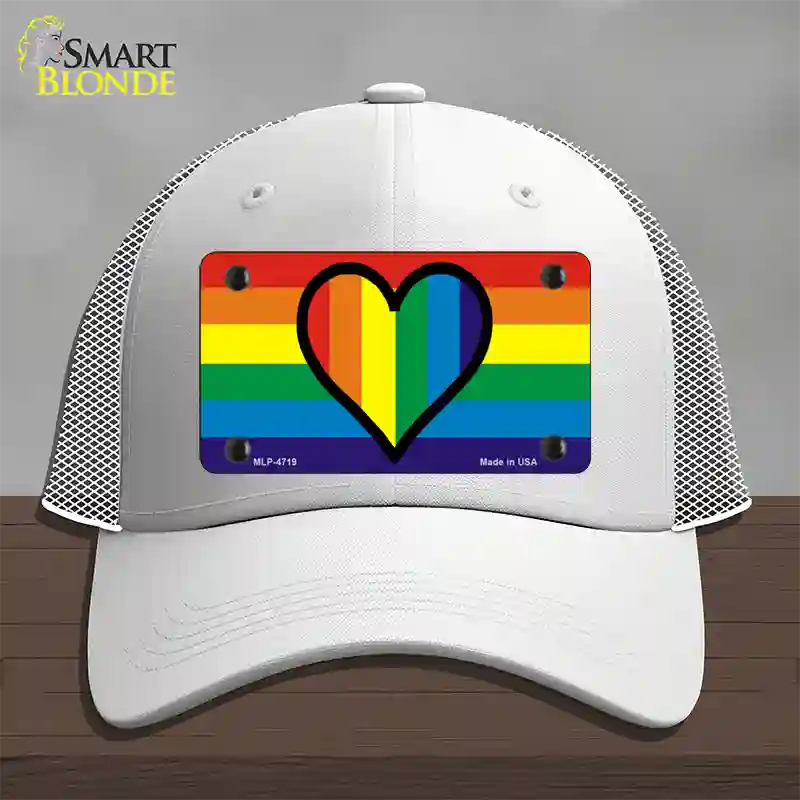 Rainbow Heart Novelty License Plate Hat Mesh / White