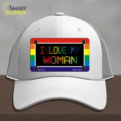 I Love My Woman Novelty License Plate Hat Mesh / White