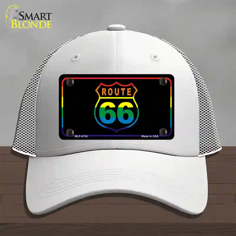 Route 66 Rainbow Flag Novelty License Plate Hat Mesh / White