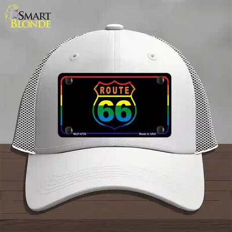 Route 66 Rainbow Flag Novelty License Plate Hat Mesh / White