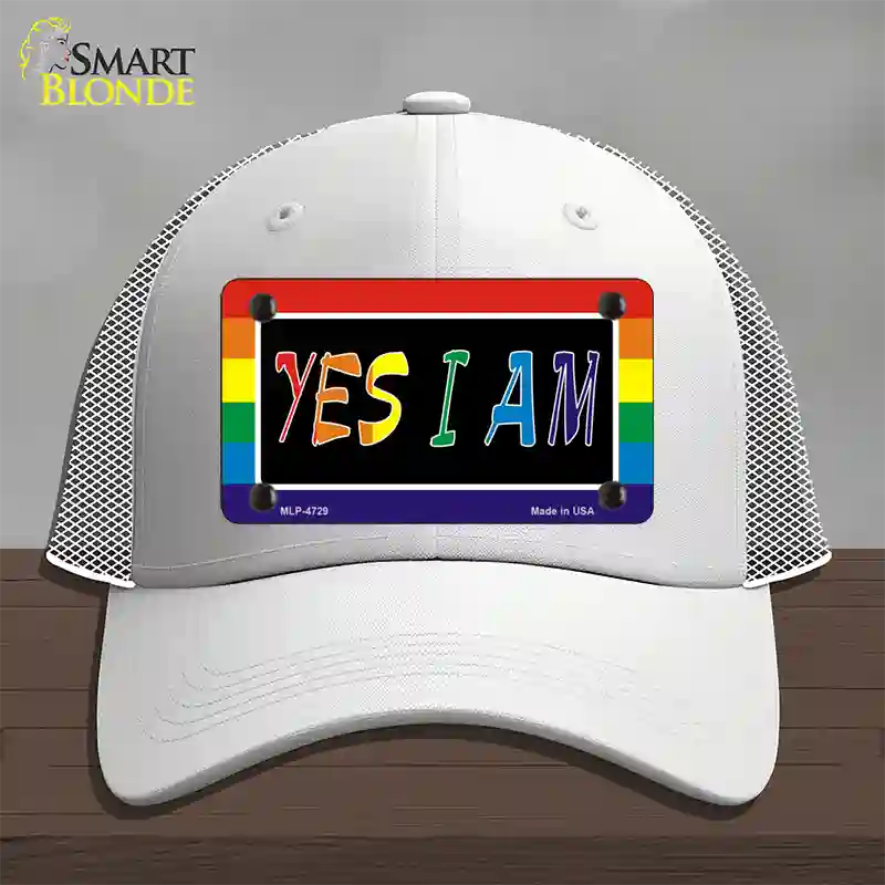 Yes I Am Novelty License Plate Hat Mesh / White