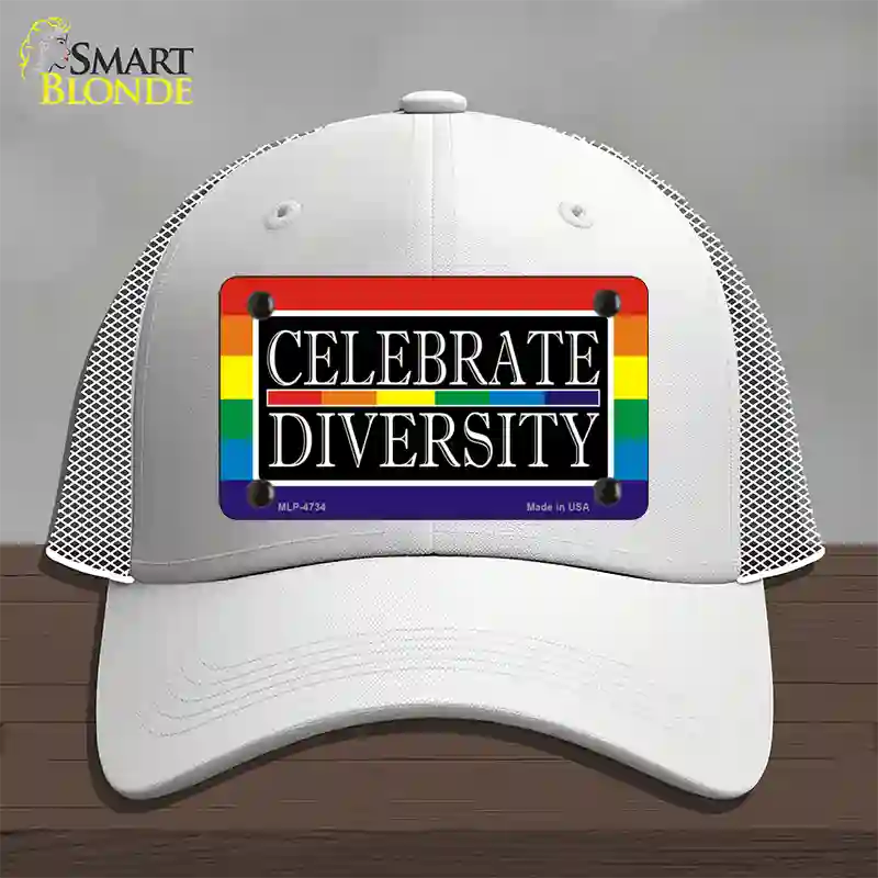 Celebrate Diversity Novelty License Plate Hat Mesh / White