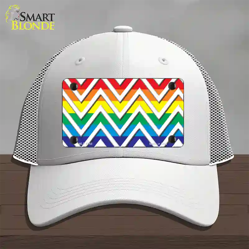 Rainbow White Chevron Novelty License Plate Hat Mesh / White