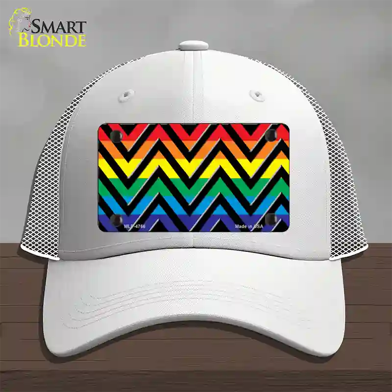 Rainbow Black Chevron Novelty License Plate Hat Mesh / White