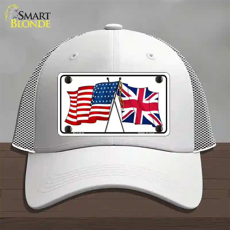 United States Britain Crossed Flags Novelty License Plate Hat Mesh / White