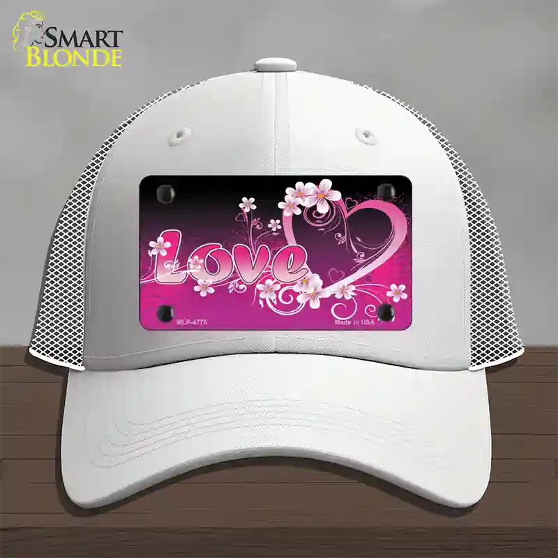 Love Heart And Flowers Novelty License Plate Hat Mesh / White