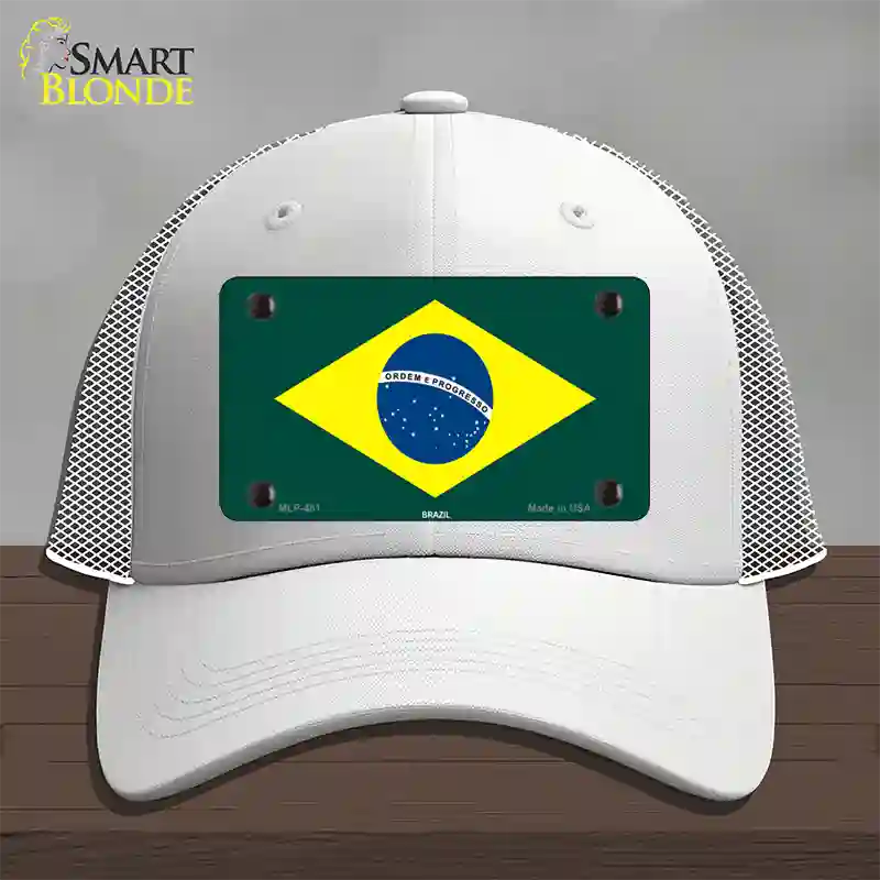 Brazil Flag Novelty License Plate Hat Mesh / White