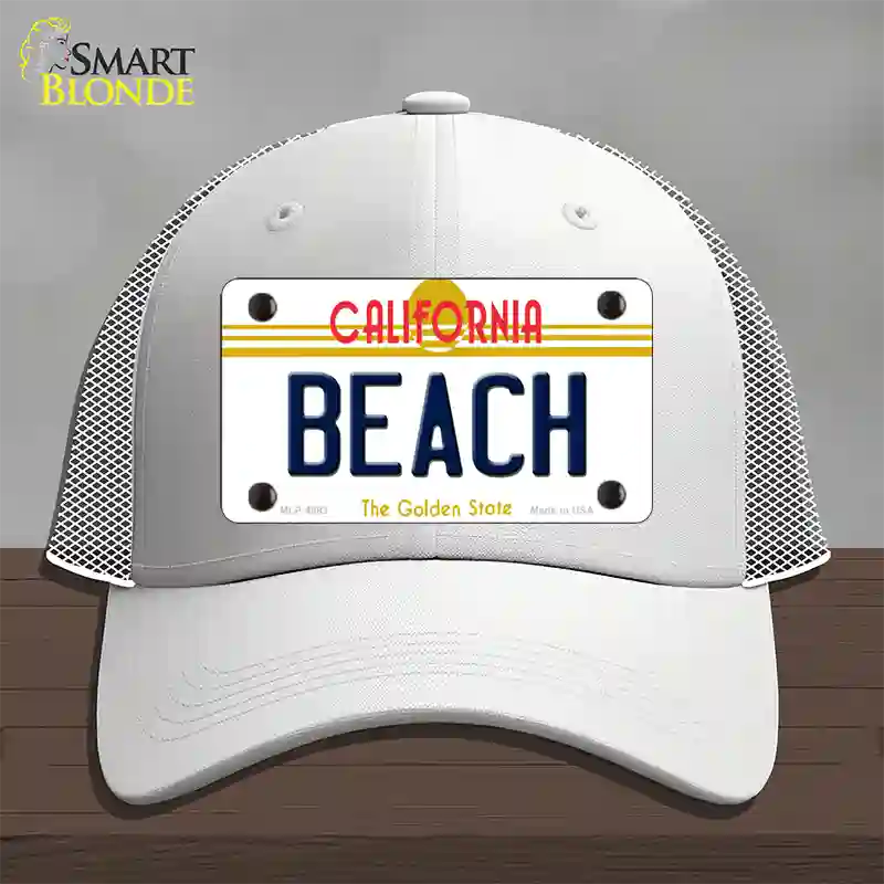 Beach California Novelty License Plate Hat Mesh / White