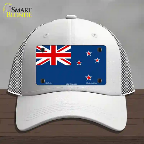 New Zealand Flag Novelty License Plate Hat Mesh / White