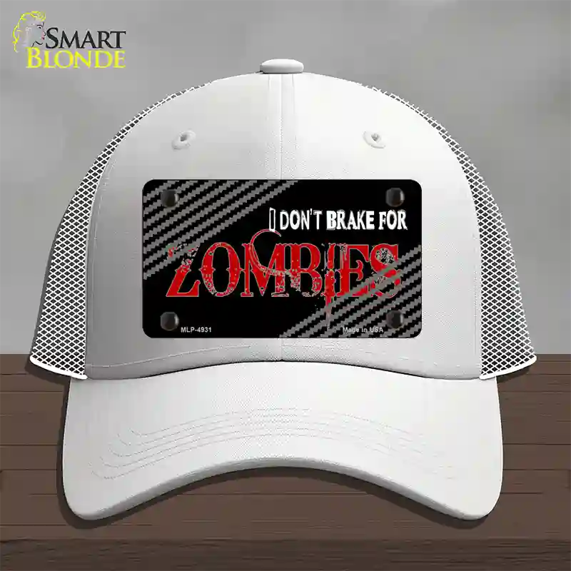 Dont Brake For Zombies Novelty License Plate Hat Mesh / White