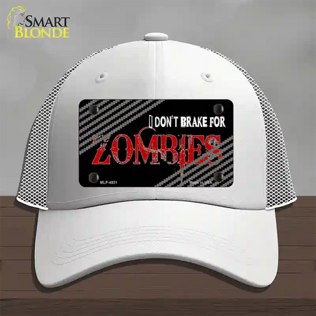 Dont Brake For Zombies Novelty License Plate Hat Mesh / White