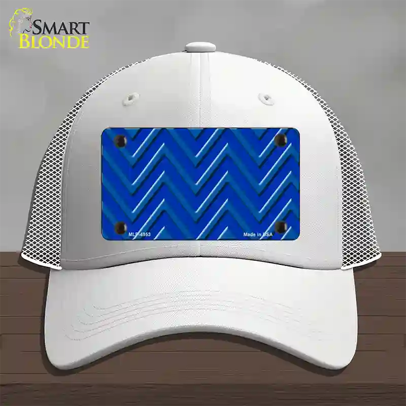 Blue Light Blue Large Chevron Novelty License Plate Hat Mesh / White