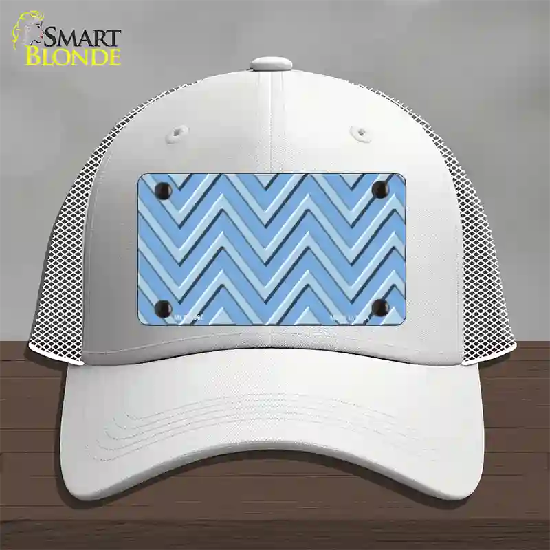 Light Blue Lighter Blue Large Chevron Novelty License Plate Hat Mesh / White