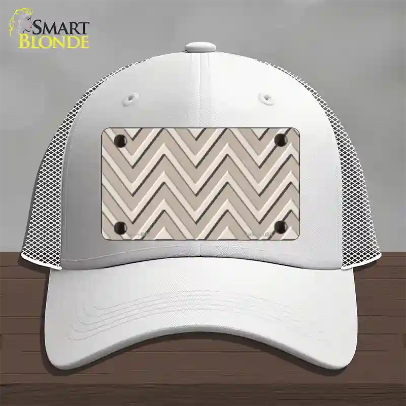 Tan Light Tan Large Chevron Novelty License Plate Hat Mesh / White