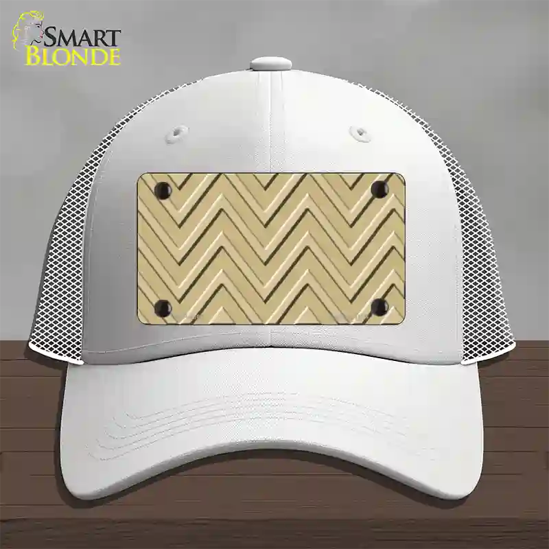 Gold Light Gold Large Chevron Novelty License Plate Hat Mesh / White