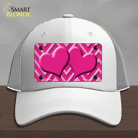 Pink Light Pink Heart Large Chevron Novelty License Plate Hat Mesh / White