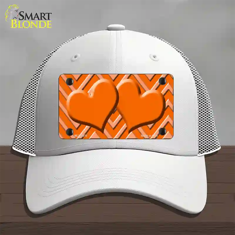 Orange Light Orange Heart Large Chevron Novelty License Plate Hat Mesh / White