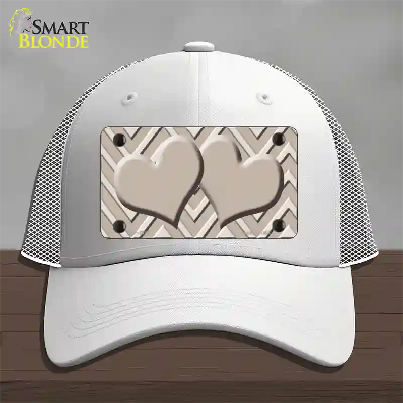 Tan Light Tan Heart Large Chevron Novelty License Plate Hat Mesh / White