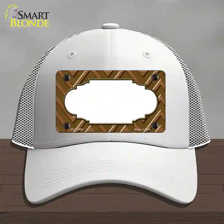 Brown Light Brown Scallop Large Chevron Novelty License Plate Hat Mesh / White