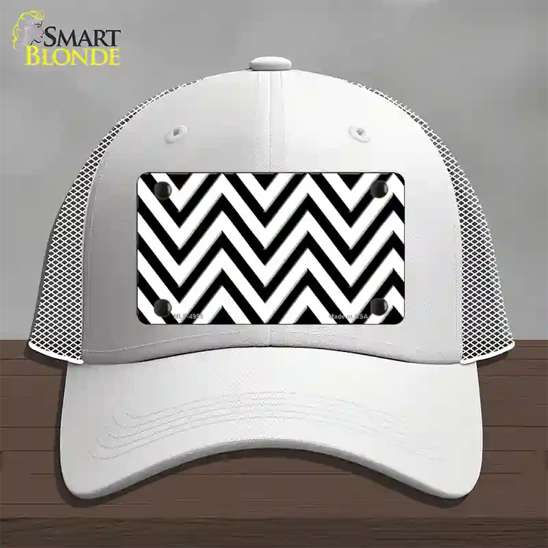 White Black Large Chevron Novelty License Plate Hat Mesh / White