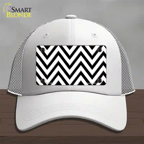 White Black Large Chevron Novelty License Plate Hat Mesh / White