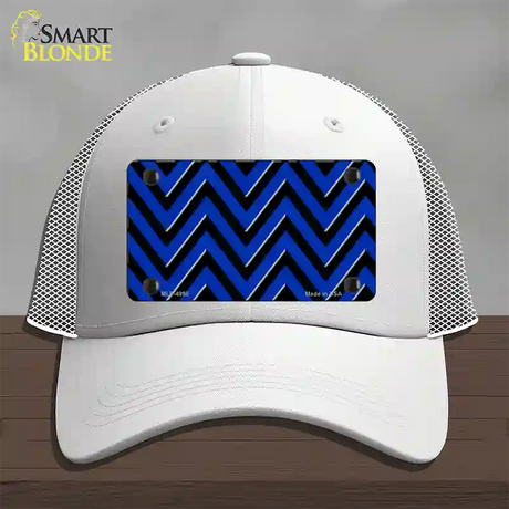 Blue Black Large Chevron Novelty License Plate Hat Mesh / White