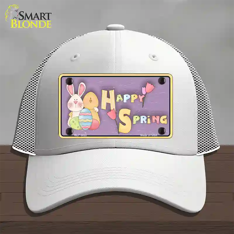 Happy Spring Yellow Novelty License Plate Hat Mesh / White