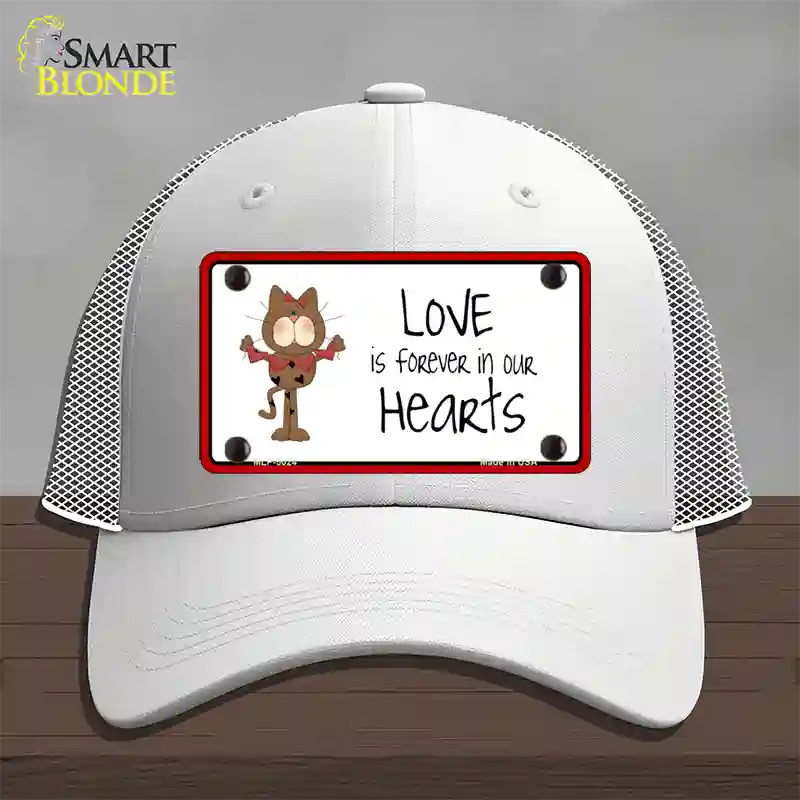 Love In Our Hearts Cat Novelty License Plate Hat Mesh / White