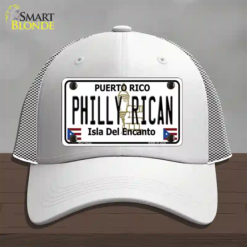 Philly Rican Puerto Rico Novelty License Plate Hat Mesh / White