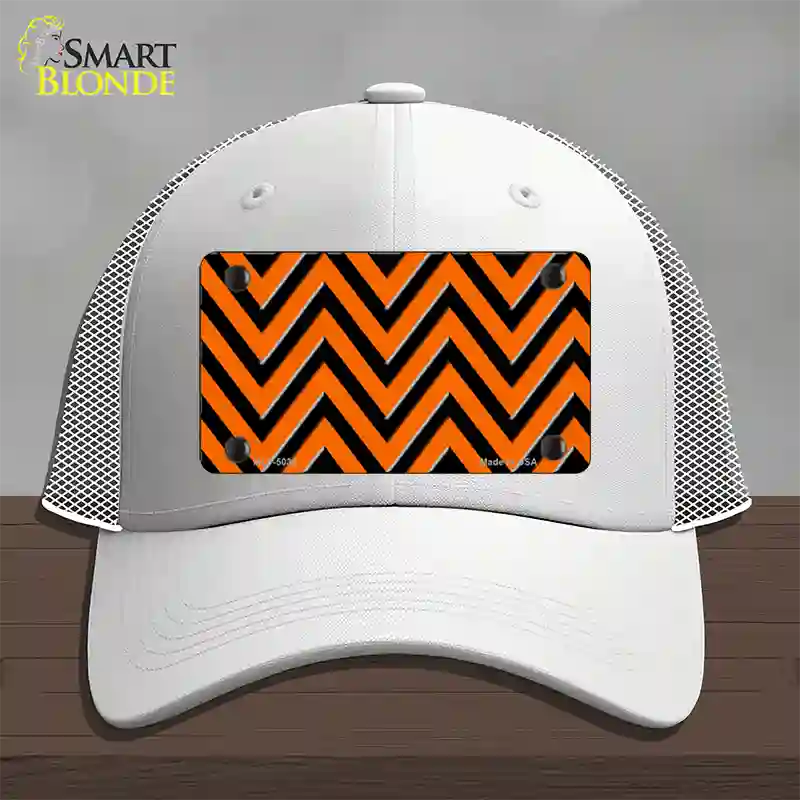 Orange Black Chevron Novelty License Plate Hat Mesh / White