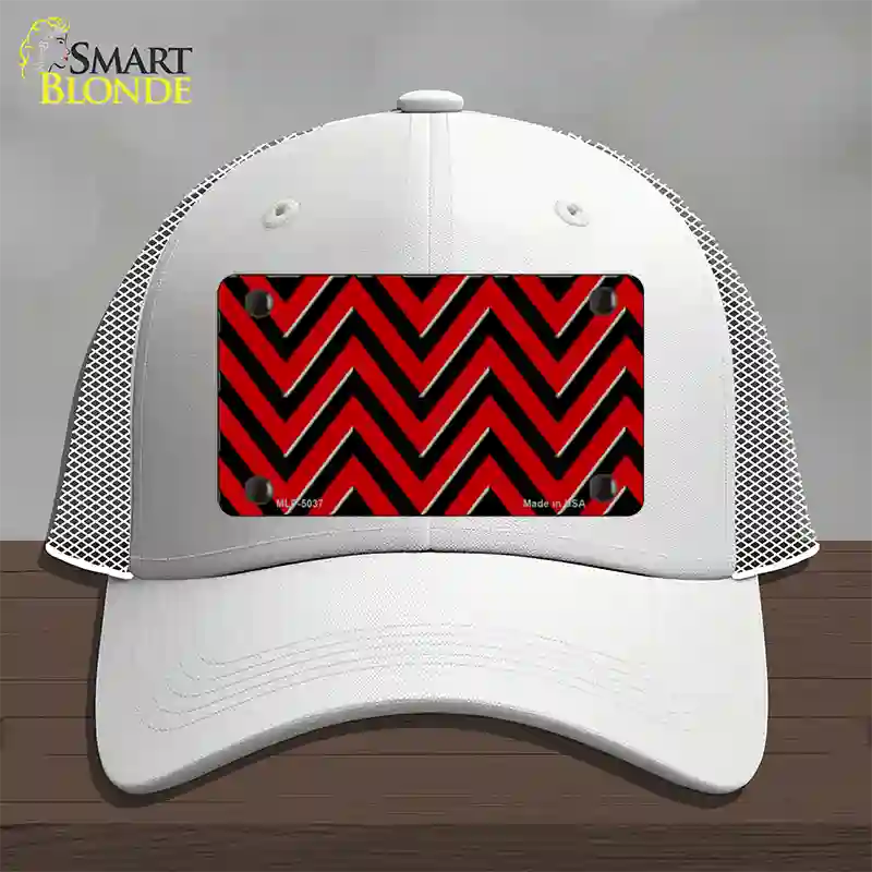 Red Black Chevron Novelty License Plate Hat Mesh / White