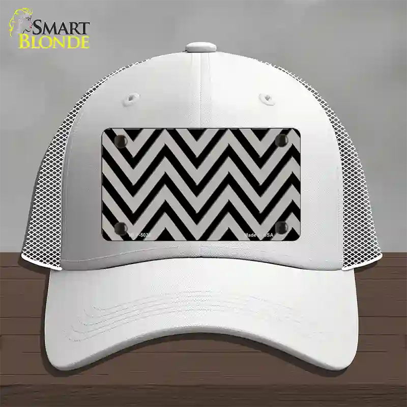 Grey Black Chevron Novelty License Plate Hat Mesh / White